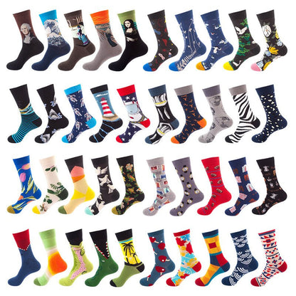 Anysox 5 Pairs One Size 5-11 Mixed Color Socks Cotton Fashion Random Mosaic Woman Skateboard Oil Paitiing-Socks-PEROZ Accessories