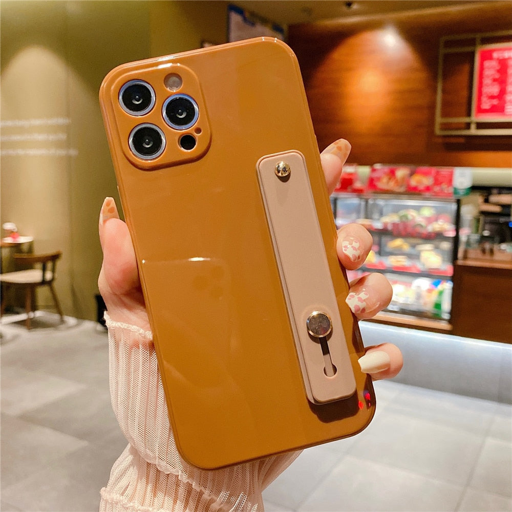 Anymob iPhone Case Mustard Solid Color Lens Protection Wrist Strap Stand Silicone Bumper Cover-Mobile Phone Cases-PEROZ Accessories