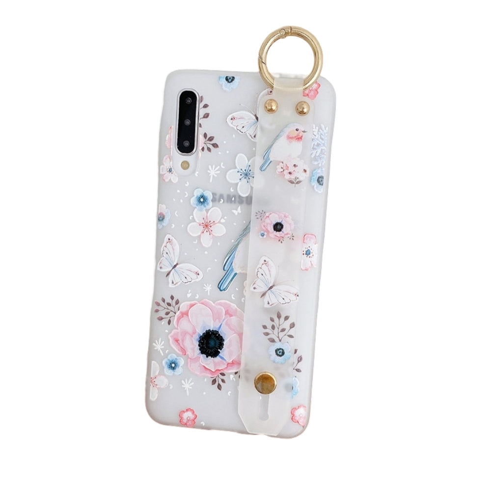 Anymob Samsung Gradient White And Pink Flowers Case Wrist Strap Cover-Mobile Phone Cases-PEROZ Accessories