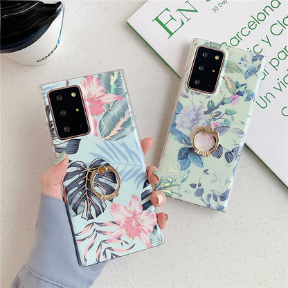 Anymob Samsung Green Rose Laser Marble Gradient Phone Case Ring Holder Back Cover-Mobile Phone Cases-PEROZ Accessories