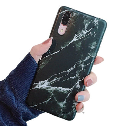 Anymob Samsung Black White Marble Flower Case Back Cover Art Leaf Silicone Phone Protection-Mobile Phone Cases-PEROZ Accessories