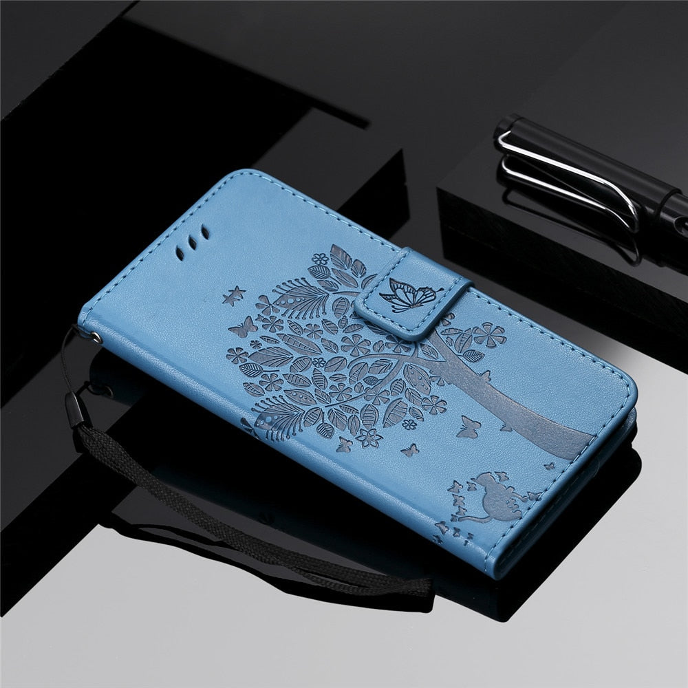 Anymob Huawei Blue Leather Flip Case Wallet Cover Cat Phone Shell-Mobile Phone Cases-PEROZ Accessories