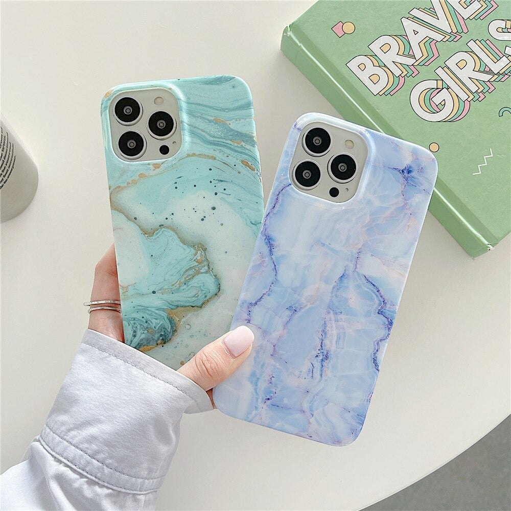 Anymob iPhone Case Blue Smooth Luxury Marble Plus Creative Silky Fashion Design With Quality Durable Phone Cover iPhone Compatible-Mobile Phone Cases-PEROZ Accessories