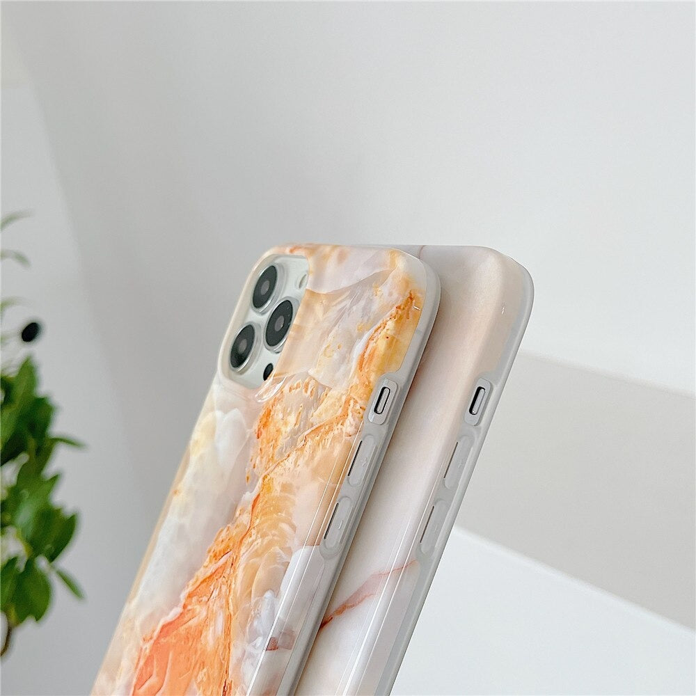 Anymob iPhone Case Orange Smooth Luxury Marble Plus Creative Silky Fashion Design With Quality Durable Phone Cover iPhone Compatible-Mobile Phone Cases-PEROZ Accessories
