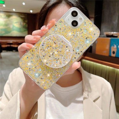 Anymob iPhone Case Yellow Mirror Holder Gradient Glitter Soft Silicon Phone Back Cover-Mobile Phone Cases-PEROZ Accessories