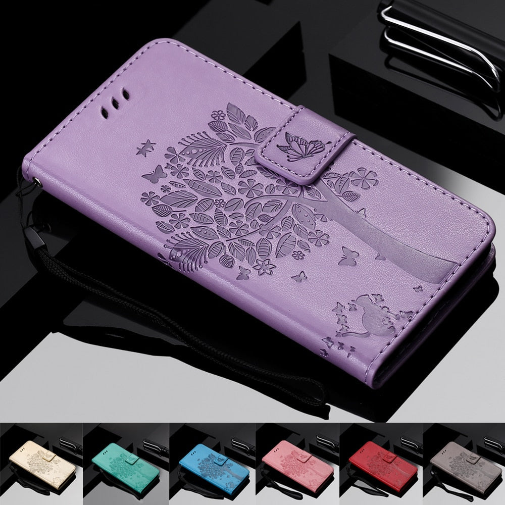 Anymob Samsung Gray Tree Cat Leather Flip Case Wallet Phone Cover Protection-Mobile Phone Cases-PEROZ Accessories