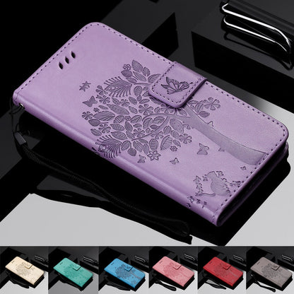 Anymob Samsung Gray Tree Cat Leather Flip Case Wallet Phone Cover Protection-Mobile Phone Cases-PEROZ Accessories