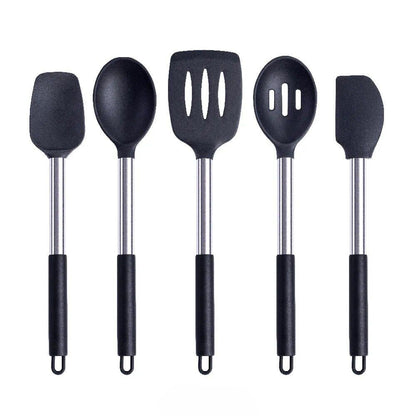 Anygleam Kitchen Utensils Non-stick Black/ Silver 5 Set Cooking Tool Accessories Heat Resistant Kitchenware-Spatula and Shovel-PEROZ Accessories