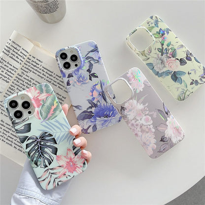 Anymob iPhone Phone Case Purple Glossy Laser Flower Soft Silicone Back Cover For IOS 13 12 11 X XR XS Pro Max Compatible-Mobile Phone Cases-PEROZ Accessories