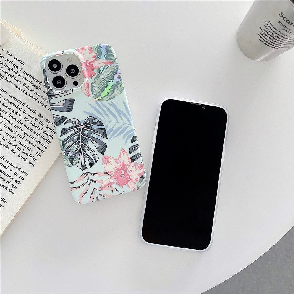 Anymob iPhone Phone Case Purple Glossy Laser Flower Soft Silicone Back Cover For IOS 13 12 11 X XR XS Pro Max Compatible-Mobile Phone Cases-PEROZ Accessories
