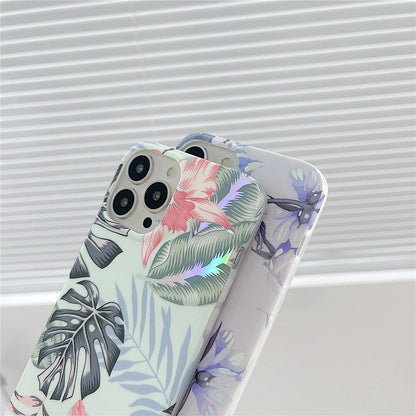 Anymob iPhone Phone Case Purple Glossy Laser Flower Soft Silicone Back Cover For IOS 13 12 11 X XR XS Pro Max Compatible-Mobile Phone Cases-PEROZ Accessories