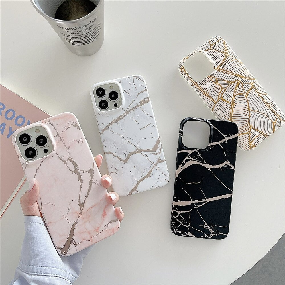 Anymob iPhone Case Pink Marble Soft Silicone Shockproof Back Shell Mobile Cover iPhone 13 11 12 Pro Max XS X XR 7 8 Plus SE 2020 Compatible-Mobile Phone Cases-PEROZ Accessories