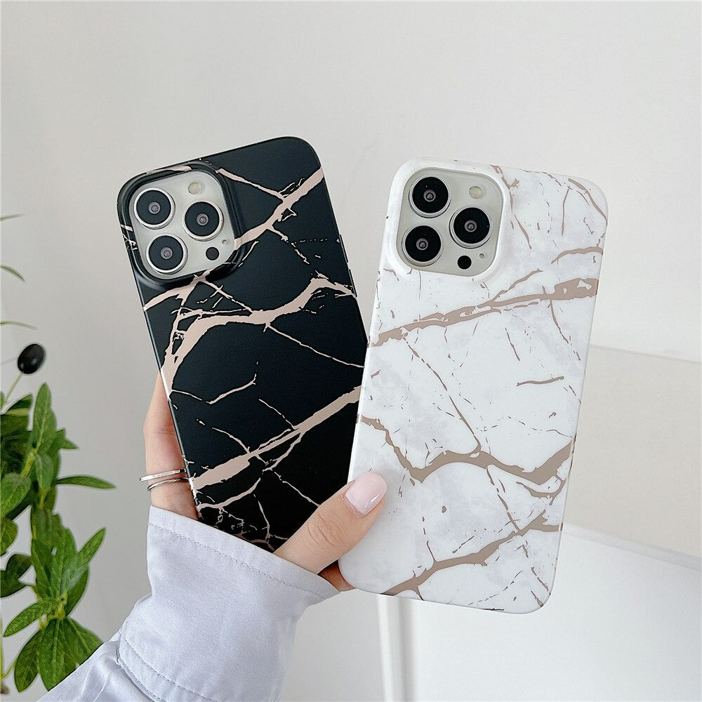 Anymob iPhone Case Black Marble Soft Silicone Shockproof Back Shell Mobile Cover iPhone 13 11 12 Pro Max XS X XR 7 8 Plus SE 2020 Compatible-Mobile Phone Cases-PEROZ Accessories