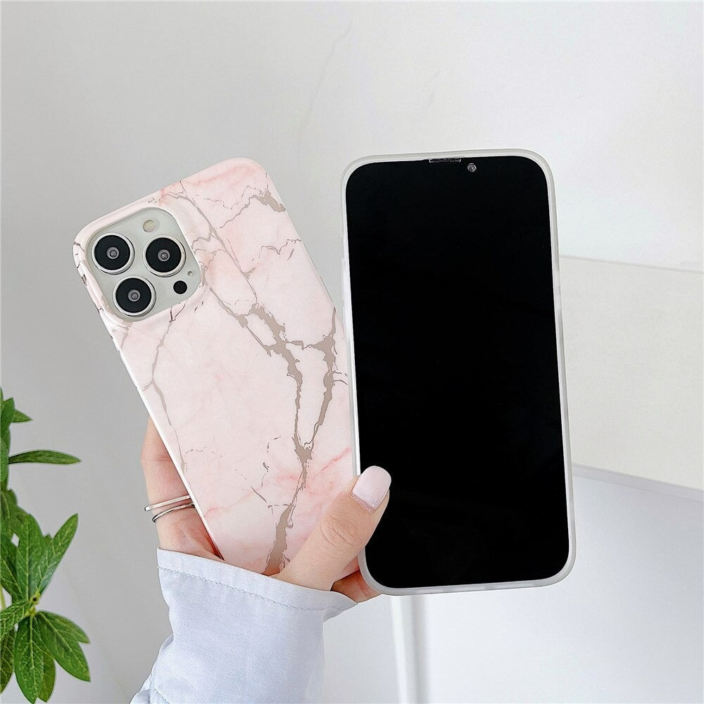 Anymob iPhone Case Pink Marble Soft Silicone Shockproof Back Shell Mobile Cover iPhone 13 11 12 Pro Max XS X XR 7 8 Plus SE 2020 Compatible-Mobile Phone Cases-PEROZ Accessories