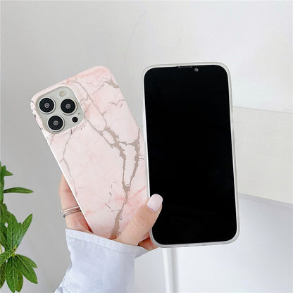 Anymob iPhone Case Pink Marble Soft Silicone Shockproof Back Shell Mobile Cover iPhone 13 11 12 Pro Max XS X XR 7 8 Plus SE 2020 Compatible-Mobile Phone Cases-PEROZ Accessories