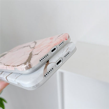 Anymob iPhone Case Pink Marble Soft Silicone Shockproof Back Shell Mobile Cover iPhone 13 11 12 Pro Max XS X XR 7 8 Plus SE 2020 Compatible-Mobile Phone Cases-PEROZ Accessories