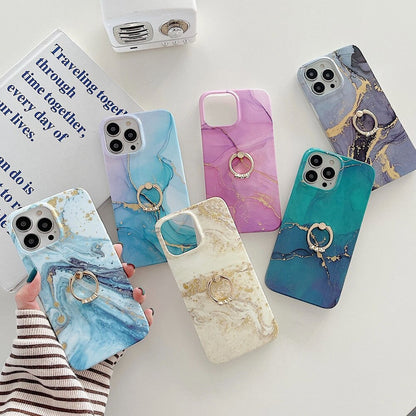 Anymob iPhone Case Turquoise Gradient Glitter Marble Pattern Ring Holder Stand Soft Silicone Shockproof Coque Mobile Cover iPhone 12 11 13 Pro Max-Mobile Phone Cases-PEROZ Accessories