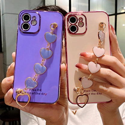 Anymob iPhone Case Gray Cyan Heart Bracelet Colorful Electroplating Silicone Mobile Cover iPhone 13 11 12 Pro Max X XR XS Max Compatible-Mobile Phone Cases-PEROZ Accessories