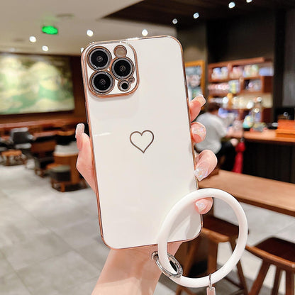 Anymob iPhone Plating White Pink Love Heart Circle Wristband Phone Case Soft Silicone Camera Protection Back Cover Bumper iPhone Compatible-Mobile Phone Cases-PEROZ Accessories