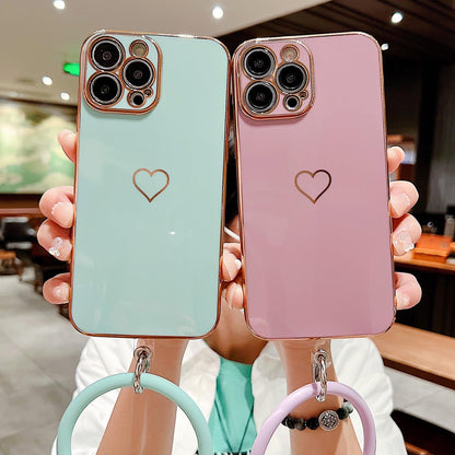 Anymob iPhone Plating White Pink Love Heart Circle Wristband Phone Case Soft Silicone Camera Protection Back Cover Bumper iPhone Compatible-Mobile Phone Cases-PEROZ Accessories