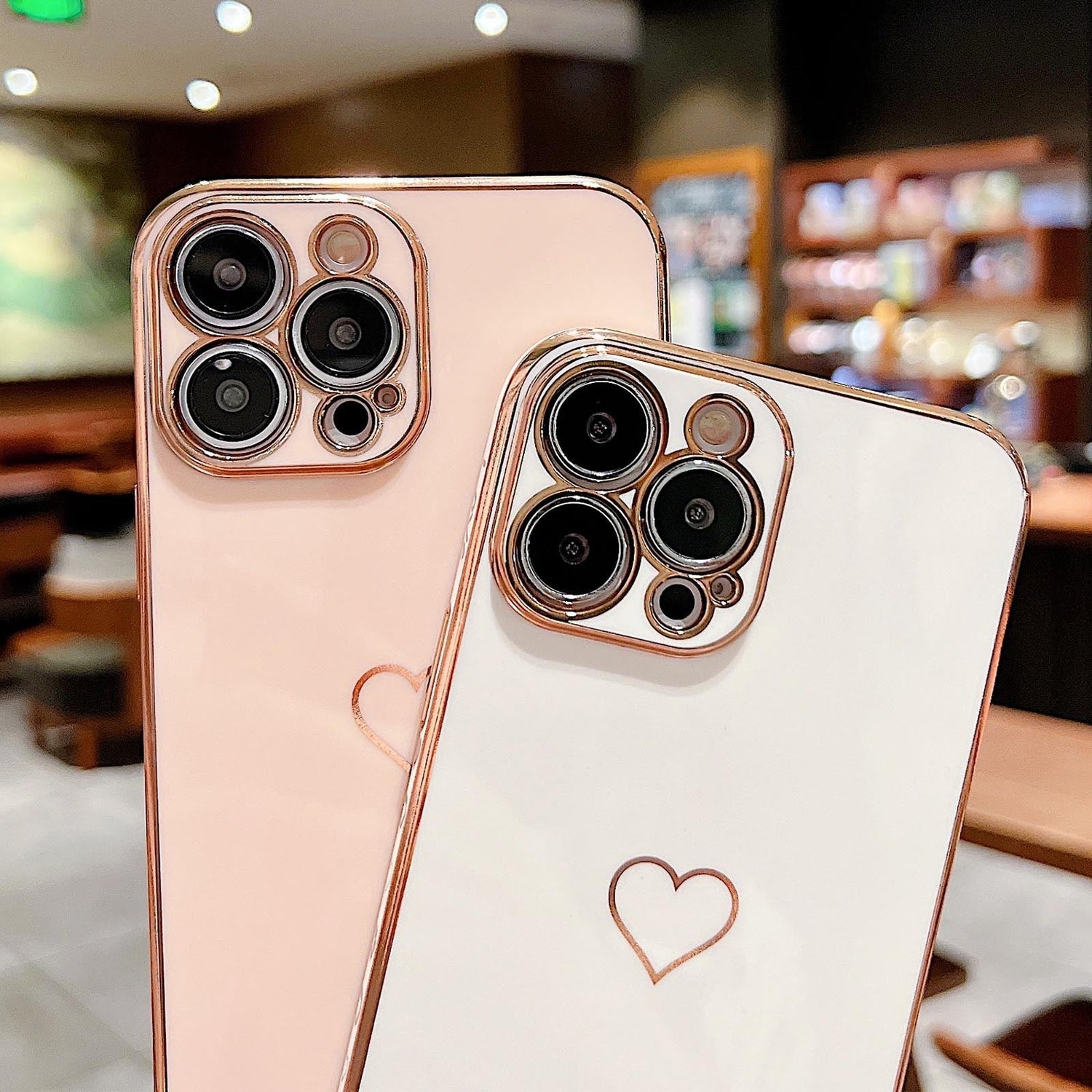 Anymob iPhone Plating White Pink Love Heart Circle Wristband Phone Case Soft Silicone Camera Protection Back Cover Bumper iPhone Compatible-Mobile Phone Cases-PEROZ Accessories