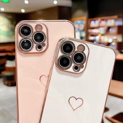 Anymob iPhone Plating White Pink Love Heart Circle Wristband Phone Case Soft Silicone Camera Protection Back Cover Bumper iPhone Compatible-Mobile Phone Cases-PEROZ Accessories