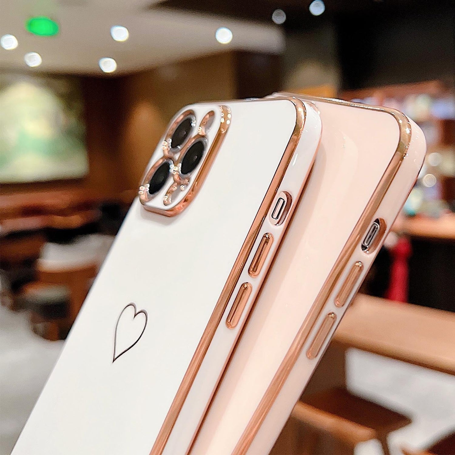 Anymob iPhone Plating White Pink Love Heart Circle Wristband Phone Case Soft Silicone Camera Protection Back Cover Bumper iPhone Compatible-Mobile Phone Cases-PEROZ Accessories