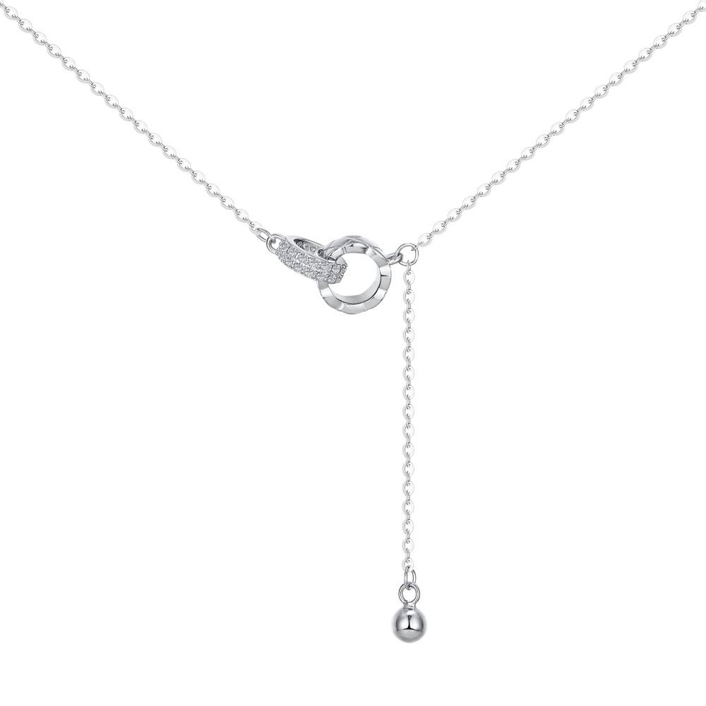 Anyco Necklace Silver Fashionable Sterling Silver Cubic Zirconia Decor Chain Pendant Necklace For Women-Necklace-PEROZ Accessories