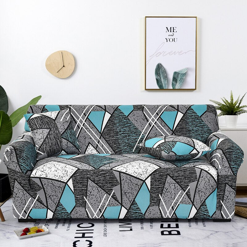 Anyhouz 1 Seater Sofa Cover Dark Grey Geometric Style and Protection For Living Room Sofa Chair Elastic Stretchable Slipcover-Slipcovers-PEROZ Accessories