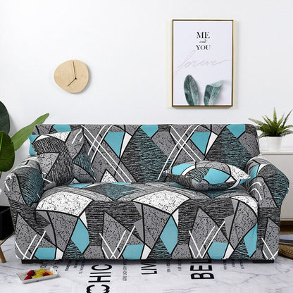 Anyhouz 4 Seater Sofa Cover Dark Grey Geometric Style and Protection For Living Room Sofa Chair Elastic Stretchable Slipcover-Slipcovers-PEROZ Accessories