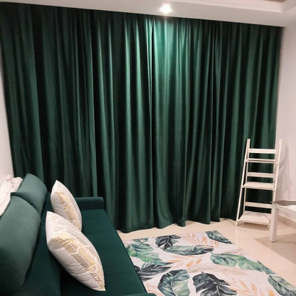 Anyhouz 300cm Green High Quality Modern Wool Velvet Blackout Curtains for Living Room Bedroom Dining Luxury Window Drape-Curtains &amp; Drapes-PEROZ Accessories