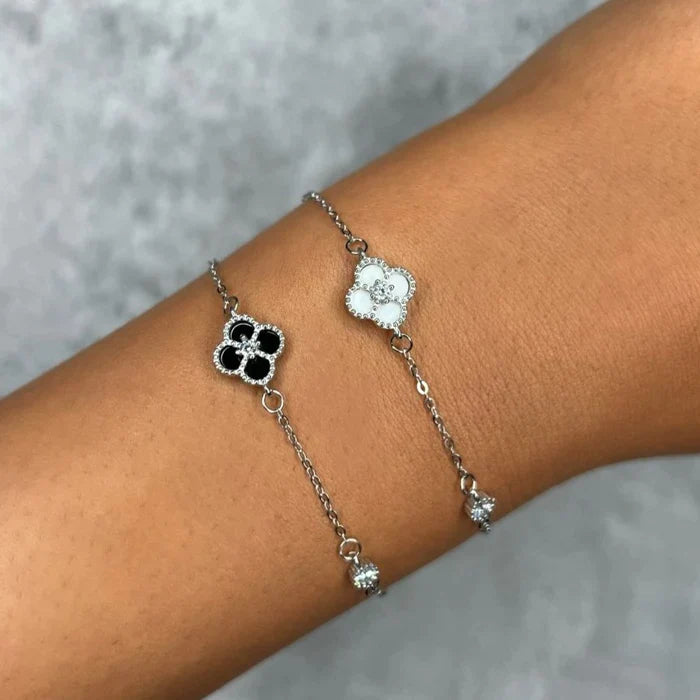 Anyco Bracelet Sterling Silver Clear White 4 Four Leaf Clover Bracelet 5A Cubic Zirconia Link Chain Tennis Bracelets-Bracelets-PEROZ Accessories