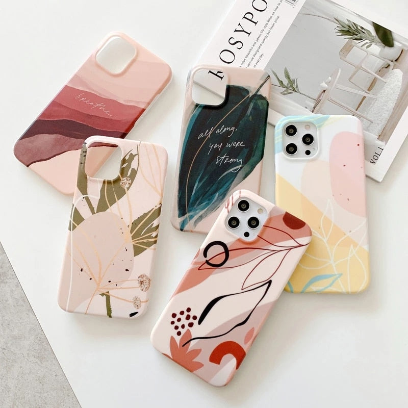 Anymob iPhone Pink Leaf Pattern Phone Case Soft Silicone Back Cover-Mobile Phone Cases-PEROZ Accessories