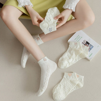 Anysox 5 Pairs One Size 35-40 Women Socks Summer Cute Cartoon Animal Bear Print White Female Casual Socks-Socks-PEROZ Accessories