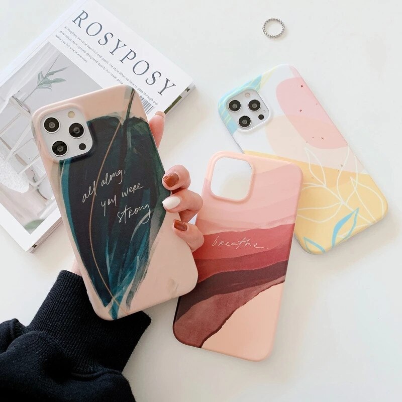 Anymob iPhone Pink Leaf Pattern Phone Case Soft Silicone Back Cover-Mobile Phone Cases-PEROZ Accessories