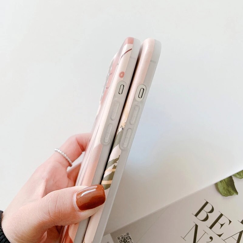 Anymob iPhone Pink Leaf Pattern Phone Case Soft Silicone Back Cover-Mobile Phone Cases-PEROZ Accessories