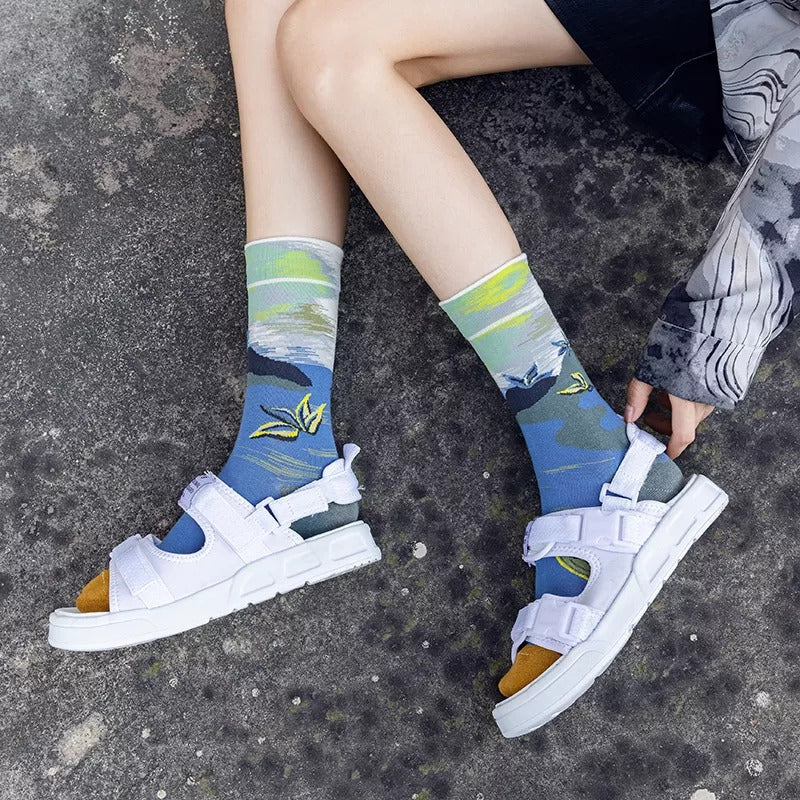 Anysox 5 Pairs Size 5-9 of Fashion Long Sock Cartoon Personalized Creative Nature Leaves For Men Woman Foot Cold Winter Warm Comfortable Accessories-Socks-PEROZ Accessories