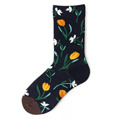 Anysox 5 Pairs Size 5-9 Fashion Long Sock Cartoon Personalized Creative Nature Water Print For Men Woman Foot Cold Winter Warm Comfortable Accessories-Socks-PEROZ Accessories