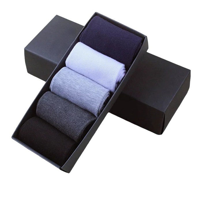 Anysox 5 Pairs Size 6-10 Casual Business Socks High Quality Cotton Breathable Elastic Solid Color For Men-Socks-PEROZ Accessories