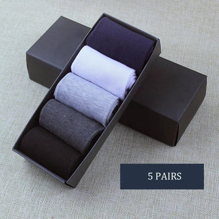 Anysox 5 Pairs Size 6-10 Casual Business Socks High Quality Cotton Breathable Elastic Solid Color For Men-Socks-PEROZ Accessories