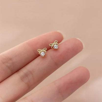 Anyco Fashion Earrings Silver 925 Sterling Sweet Bowknot Crystal Zircon Small Stud for Women Ladies Jewelry-Earrings-PEROZ Accessories