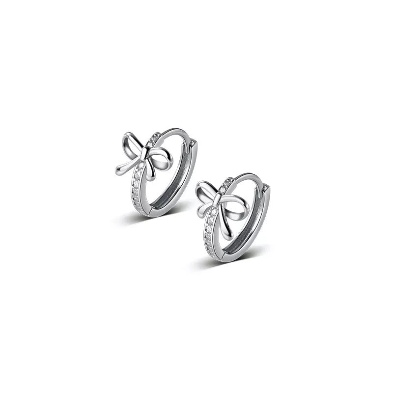 Anyco Fashion Earrings Silver 925 Sterling Sweet Bow Shiny Zircon Ear Buckle Charm Women Wedding Huggies Butterfly Hoop Jewelry-Earrings-PEROZ Accessories