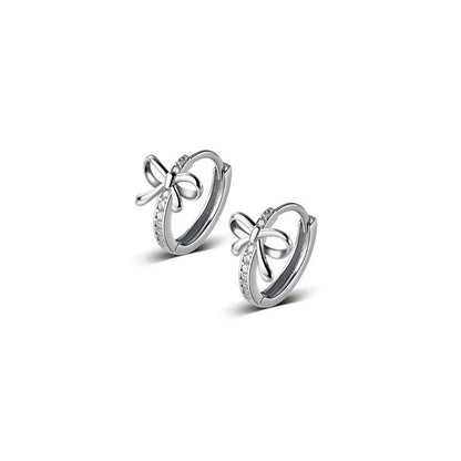 Anyco Fashion Earrings Silver 925 Sterling Sweet Bow Shiny Zircon Ear Buckle Charm Women Wedding Huggies Butterfly Hoop Jewelry-Earrings-PEROZ Accessories