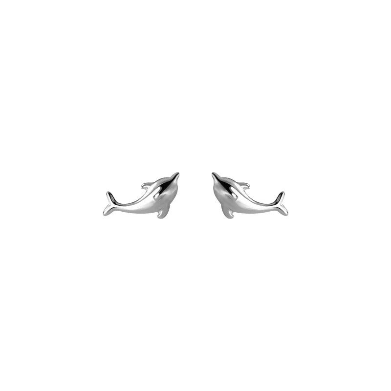 Anyco Fashion Earrings 925 Sterling Silver Simple Glossy Gold Ocean Dolphin Stud for Women Cute Chic Party Piercing Jewelry-Earrings-PEROZ Accessories