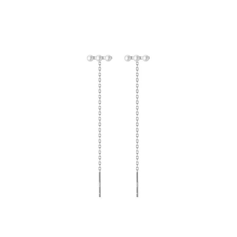 Anyco Fashion Earrings 925 Sterling Silver Simple Synthetic Pearl Chain Tassel Long Ear Line for Women Cute Party Jewelry Gift-Earrings-PEROZ Accessories