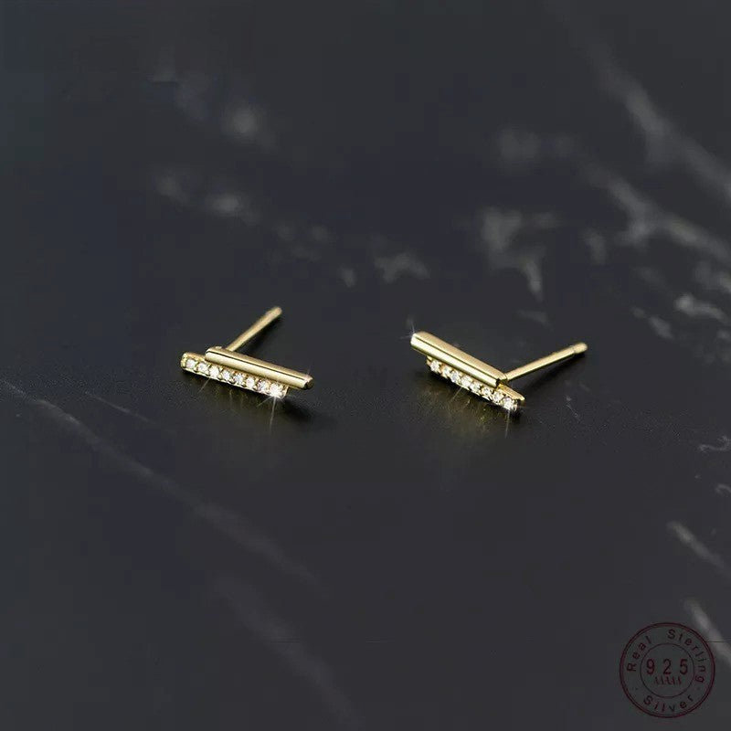 Anyco Fashion Earrings Gold Strip Shiny Zircon Small Stud Simple Unique Elegant Party Jewelry for Women-Earrings-PEROZ Accessories