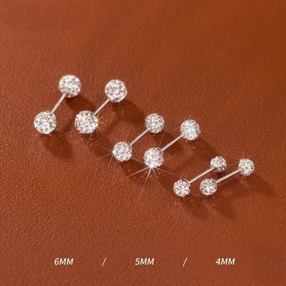 Anyco Fashion Earrings 6MM 925 Sterling Silver Luxury Sparkling Zircon Ball Stud for Women Minimalist Bead Piercing Jewelry Accessories-Earrings-PEROZ Accessories