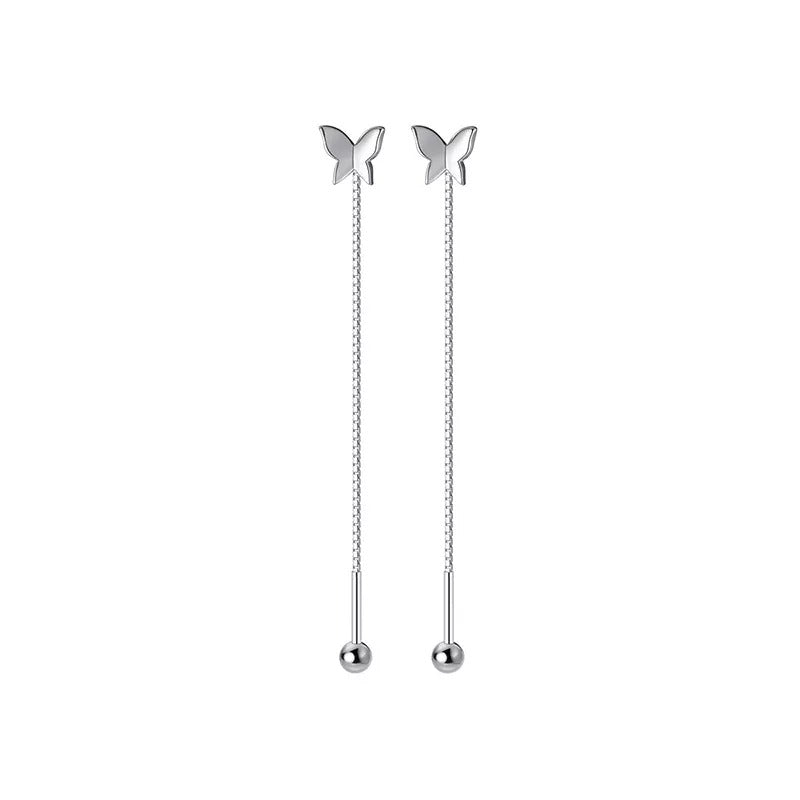 Anyco Fashion Earrings Silver 925 Sterling Sweet Romantic Butterfly Tassel Ear Line Drop for Women Jewelry Gift-Earrings-PEROZ Accessories