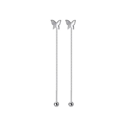 Anyco Fashion Earrings Silver 925 Sterling Sweet Romantic Butterfly Tassel Ear Line Drop for Women Jewelry Gift-Earrings-PEROZ Accessories