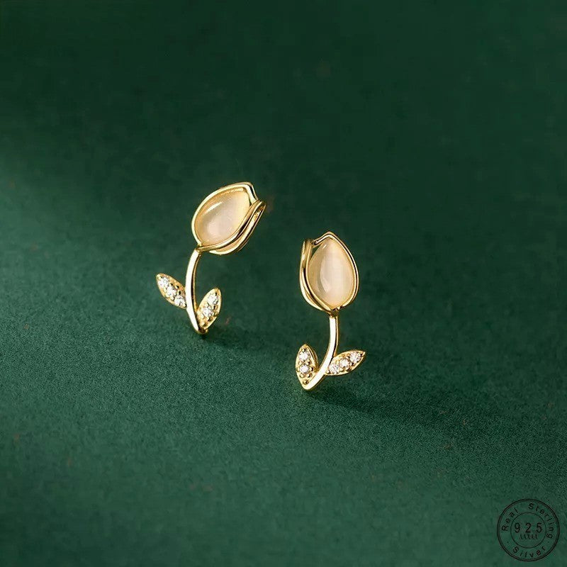 Anyco Fashion Earrings Gold 925 Sterling Silver Romantic Statement Tulip Stud for Women Flower Jewelry-Earrings-PEROZ Accessories